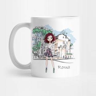 Vector fashion girl in Rome Mug